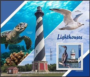 Souvenir Sheet, Latimer Reef Lighthouse - USA, Liberia,  , Buildings, Lighthouses
