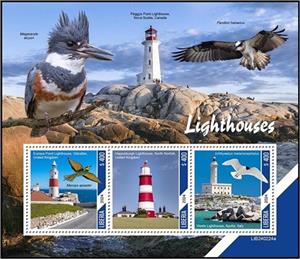 Mini Sheet, Lighthouses and Birds, Liberia,  , Buildings, Lighthouses