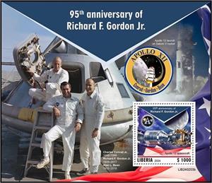 Souvenir Sheet, Richard F. Gordon Jr. (1929–2017), Liberia,  , Anniversaries and Jubilees, Astronauts