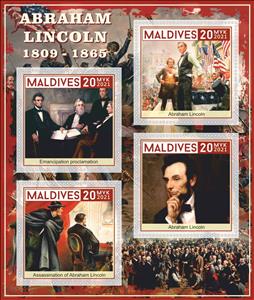 Mini Sheet, Abraham Lincoln, Maldives,  , Famous People, Heads of State, Politicians