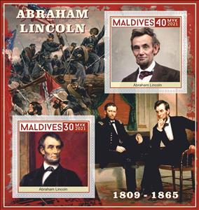 Mini Sheet, Abraham Lincoln, Maldives,  , Famous People, Heads of State, Politicians