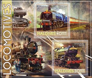 Mini Sheet, Locomotives, Maldives,  , Locomotives, Railways
