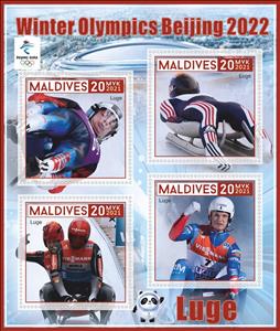 Mini Sheet, Olympic Games in Beijing in 2022 - Luge, Maldives,  , Luge, Olympic Games, Sports