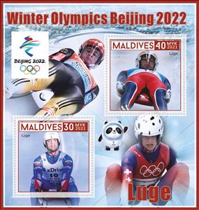 Mini Sheet, Olympic Games in Beijing in 2022 - Luge, Maldives,  , Luge, Olympic Games, Sports
