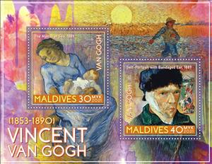 Mini Sheet, Paintings by Vincent van Gogh, Maldives,  , Painters, Paintings