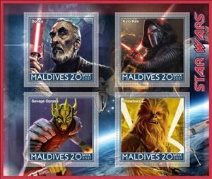 Mini Sheet, Star Wars, Maldives,  , Actors, Movies, Science Fiction, Star Wars