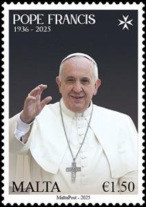 Stamp, Pope Francis Memorial, Malta,  , Clergy, Famous People, Popes, Religion