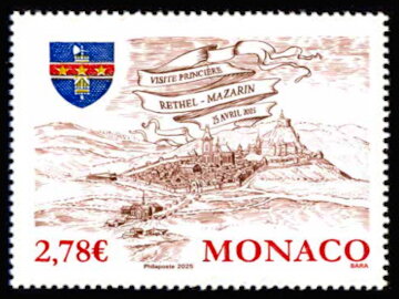 Stamp, Visit of Prince to Rethel-Mazarin, Monaco,  , Coats of Arms, Townscapes / City Views