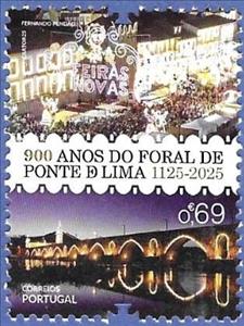Stamp, Charter of Ponte de Lima, 900 Years, Portugal,  , Bridges, Fairs, Townscapes / City Views