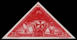 Stamp, Discovery of America, Spain,  , Discoveries, Expeditions, Sailing Ships, Ships, Triangle Stamps