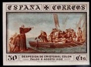 Stamp, Discovery of America, Spain,  , Discoveries, Expeditions, Monks, People, Rowing Boats, Ships