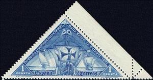 Stamp, Discovery of America, Spain,  , Discoveries, Expeditions, Sailing Ships, Ships, Triangle Stamps