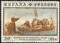 Stamp, Discovery of America, Spain,  , Discoveries, Expeditions, Monks, People, Rowing Boats, Ships