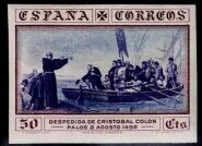 Stamp, Discovery of America, Spain,  , Discoveries, Expeditions, Monks, People, Rowing Boats, Ships