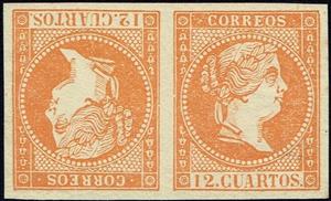 Tete-Beche, Isabel II No expendido 1859, Spain,  , Famous People, Heads of State, Queens, Royalty, Women