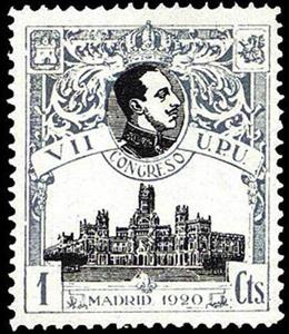 Stamp, VIIth Universal Postal Union Congress, Spain,  , Buildings, Conferences, Famous People, Heads of State, Kings, Post Offices, Royalty, U.P.U.