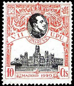 Stamp, VIIth Universal Postal Union Congress, Spain,  , Buildings, Conferences, Famous People, Heads of State, Kings, Post Offices, Royalty, U.P.U.