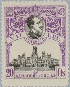 Stamp, VIIth Universal Postal Union Congress, Spain,  , Buildings, Conferences, Famous People, Heads of State, Kings, Post Offices, Royalty, U.P.U.