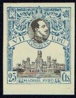Stamp, VIIth Universal Postal Union Congress, Spain,  , Buildings, Conferences, Famous People, Heads of State, Kings, Post Offices, Royalty, U.P.U.