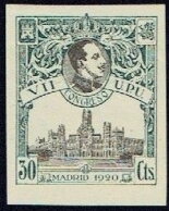 Stamp, VIIth Universal Postal Union Congress, Spain,  , Buildings, Conferences, Famous People, Heads of State, Kings, Post Offices, Royalty, U.P.U.