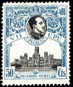 Stamp, VIIth Universal Postal Union Congress, Spain,  , Buildings, Conferences, Famous People, Heads of State, Kings, Post Offices, Royalty, U.P.U.