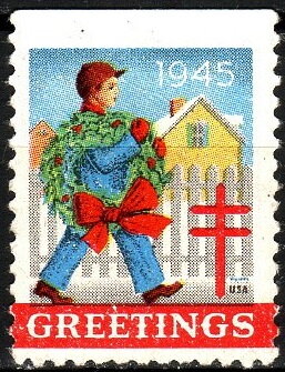 Stamp, Greetings, United States of America,  , Christmas, Men, Tuberculosis / TBC, Wreaths