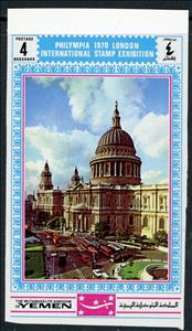 Stamp, St. Paul's Cathedral, Yemen, Kingdom,  , Churches - Cathedrals - Basilicas - Chapels, Landscapes, Philatelic Exhibitions