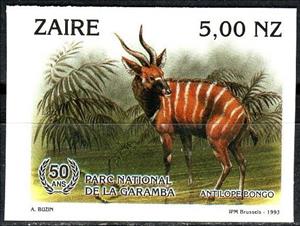 Stamp, Bongo (Tragelaphus eurycerus), Zaire,  , Animals (Fauna), Anniversaries and Jubilees, Antelopes, Mammals, National Parks