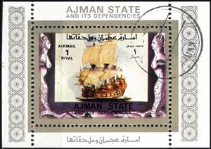 Souvenir Sheet, Sailing ship, Ajman,  , Paintings, Sailing Ships, Ships