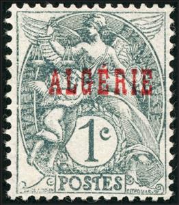 Stamp, Type Blanc - overprinted "ALGERIE", Algeria,  , Angels, Gods and goddesses, Mythology, Scales (balance), Women