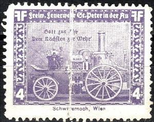 Stamp, Freiw. Feuerwehr St. Peter in der Au, Austria,  , Anniversaries and Jubilees, Fire-brigade, Vehicles