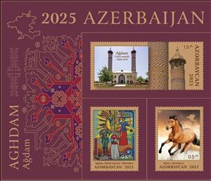 Souvenir Sheet, District of Ağdam, Azerbaijan,  , Art, Horses, Mosques