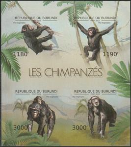 Mini Sheet, Chimpanzees, Burundi,  , Animals (Fauna), Apes, Mammals, Monkeys
