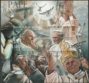 Mini Sheet, Pope John Paul II (1920-2005), Burundi,  , Clergy, Famous People, Popes, Religion