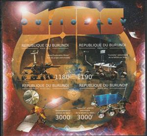 Mini Sheet, Space Exploration - Mars Curiosity, Burundi,  , Outer Space, Space Traveling, Космический корабли