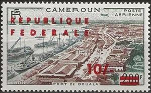 Stamp, Douala Harbour with British surcharge, Cameroun,  , Aircraft, Aviation, Ports, Ships, Transport