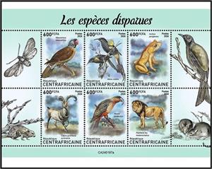 Mini Sheet, Extinct Species, Central African Republic,  , Animals (Fauna), Birds, Frogs, Лев