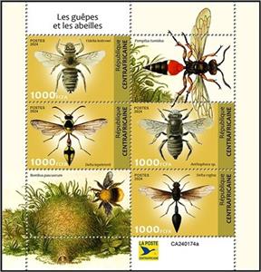 Mini Sheet, Wasps and Bees, Central African Republic,  , Animals (Fauna), Bees, Insects