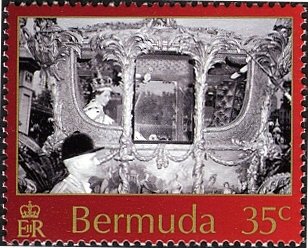 Stamp, Queen in carriage, Bermuda,  