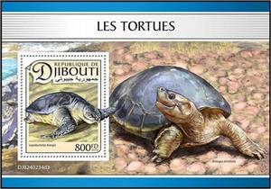 Souvenir Sheet, Kemp's Ridley Sea Turtle (Lepidochelys kempii), Djibouti,  , Animals (Fauna), Reptiles, Turtles