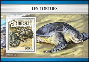 Souvenir Sheet, Matamata (Chelus fimbriatus), Djibouti,  , Animals (Fauna), Reptiles, Turtles