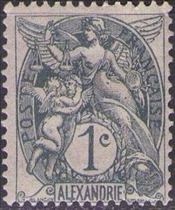 Stamp, Type Blanc, Egypt - French Post Office in Alexandria,  , Angels, Gods and goddesses, Mythology, Scales (balance)