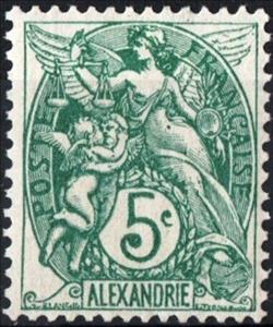 Stamp, Type Blanc, Egypt - French Post Office in Alexandria,  , Angels, Gods and goddesses, Mythology