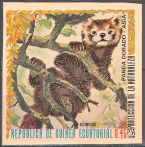 Stamp, Red Panda (Ailurus fulgens), Equatorial Guinea,  , Animals (Fauna), Mammals, Pandas