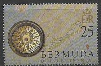 Stamp, Map of Bermuda and Compass, Bermuda,  , Maps
