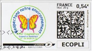 Stamp, Alter Diagnostics Respectons Notre Environment, France,  , Butterflies and Moths, Geodesy and Surveying, Stylized Animals