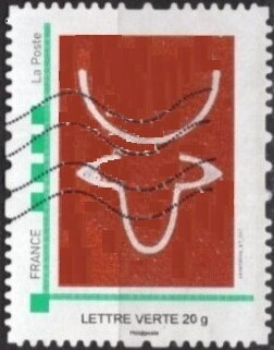 Stamp, Bovine Bull Logo, France,  , Logos, Stylized Animals