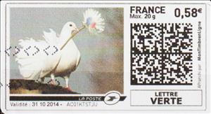 Stamp, Fantail Pigeon, France,  , Animals (Fauna), Birds, Pigeons
