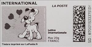 Stamp, Idefix in love in black, France,  , Cartoons, Dogs, Hearts