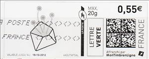 Stamp, Letter 8 in grey. Long format, France,  , Leaves